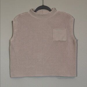 Women's Ribbed heavy Knit Vest - Beige, Small oversized